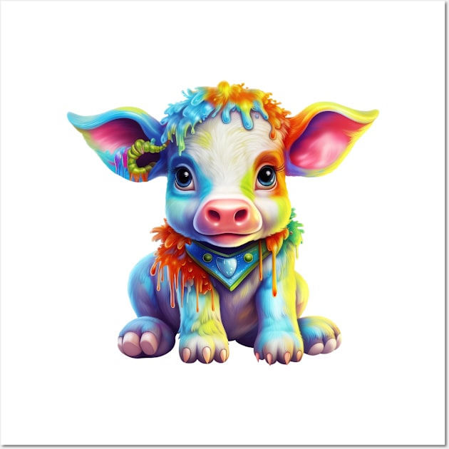 Rainbow Baby Cow Wall Art by Chromatic Fusion Studio